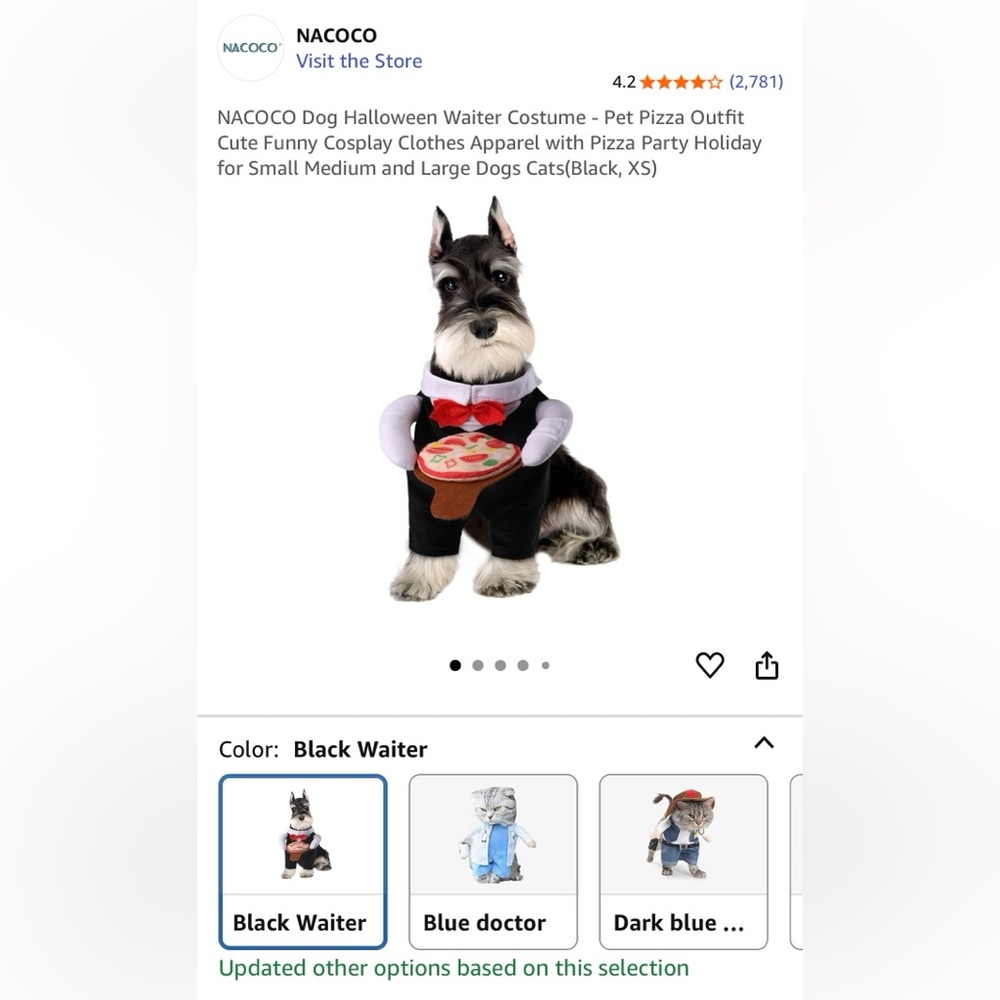 Dog Waiter Costume with Pizza Plush